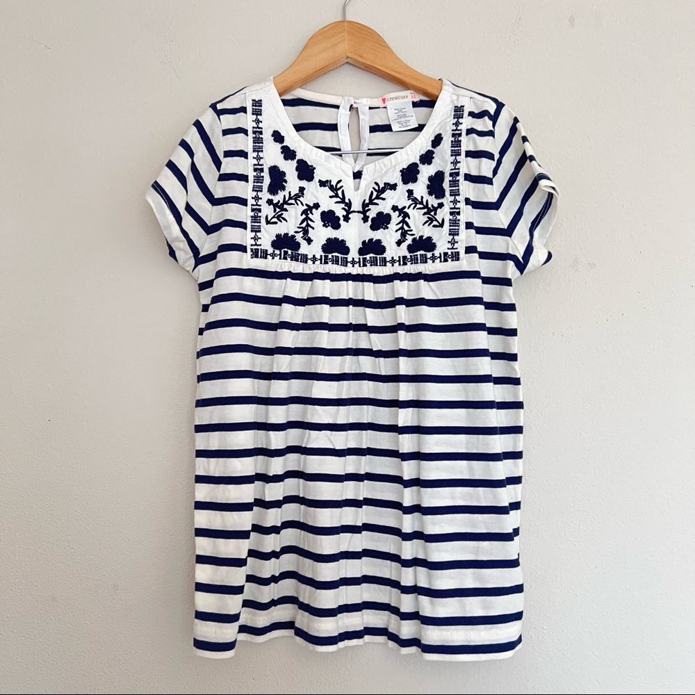 🍄 Crewcut embroidered striped cotton summer tee sz 12